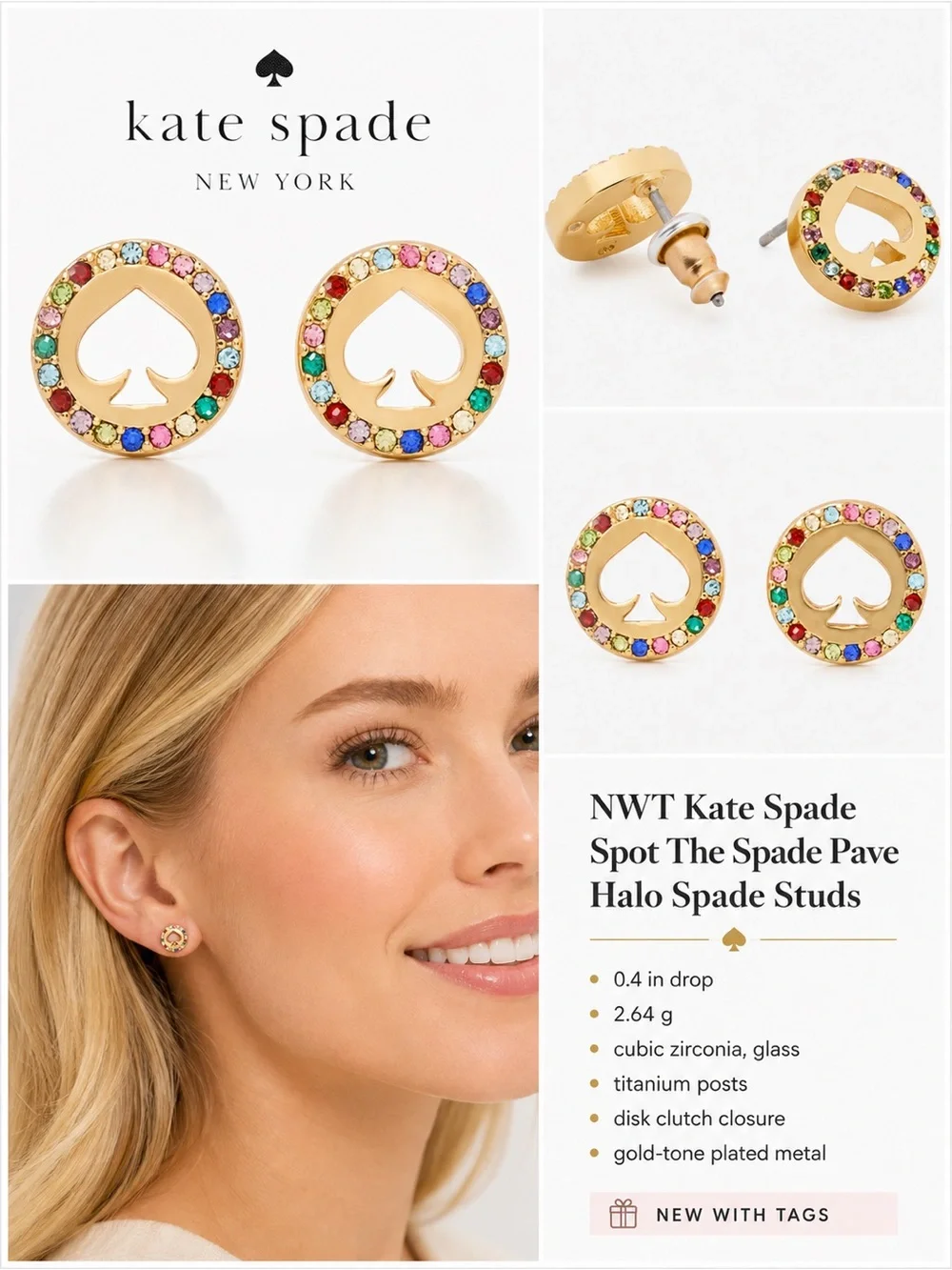 NWT Kate Spade Spot The Spade Pave Halo Spade Studs